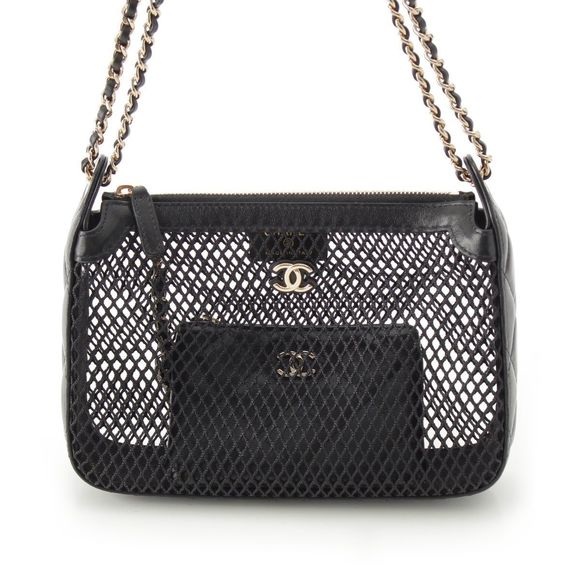 Chanel 25SS Leather Coco Mark Mesh Chain Shoulder Bag Ap4572 Black - Picture 1 of 10